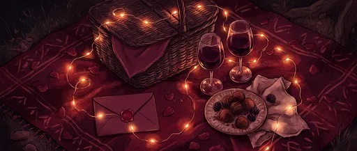 Romantic Midnight Picnic Illustration with Wine