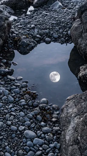 Full Moon Reflection in Rocky Tidal Pool
