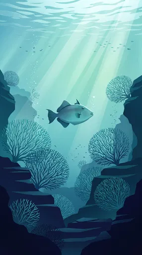 Underwater Triggerfish Illustration with Sunlight Rays
