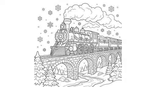 Christmas Steam Train Coloring Page
