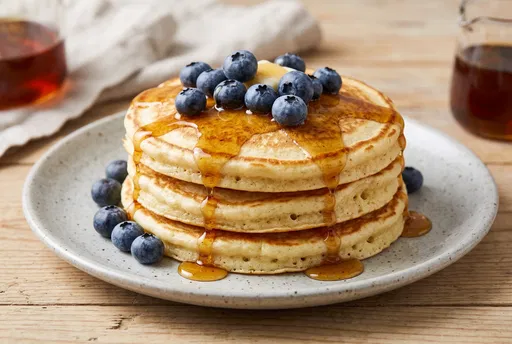 Fluffy Blueberry Pancakes with Maple Syrup