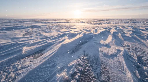 Sunlit Frozen Plain With Snow Ridges