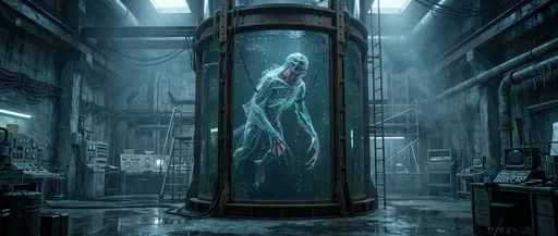 Bioluminescent Creature in Laboratory Containment Tank