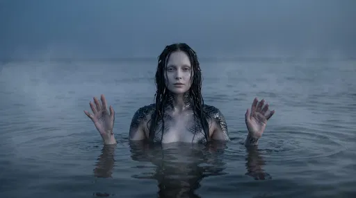 Pale Siren Emerging from Misty Ocean