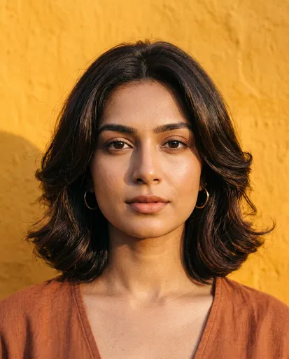 Woman With Bob Hairstyle Against Yellow Wall