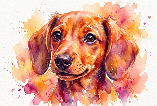 Watercolor Red Dachshund Puppy Portrait