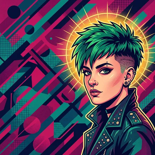 Punk Woman With Green Pixie Cut Illustration