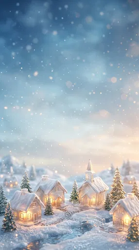 Miniature Frosted Glass Christmas Village Background