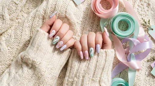 Pastel Christmas Nail Art on Knit Sweater