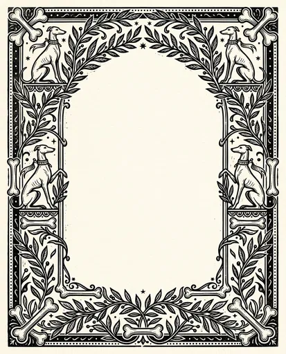 Vintage Linocut Greyhound and Bone Border Frame