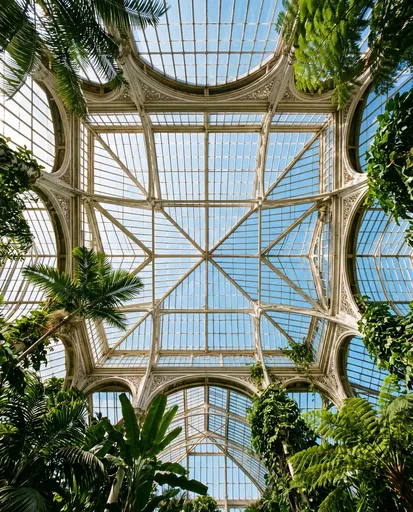 Upward View of Historic Glasshouse Conservatory