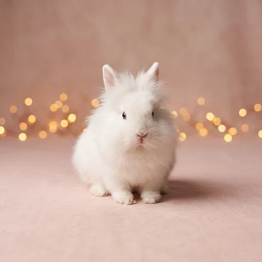 White Lionhead Rabbit on Pastel Pink