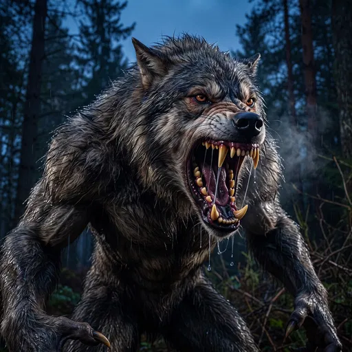 Snarling Werewolf in Dark Forest