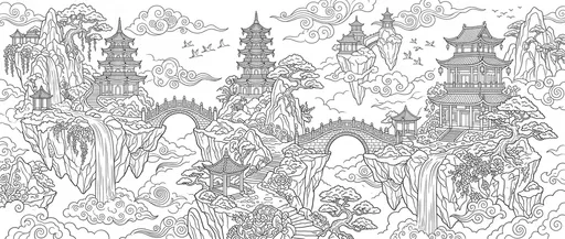 Mythical Floating Pagoda Islands Coloring Page