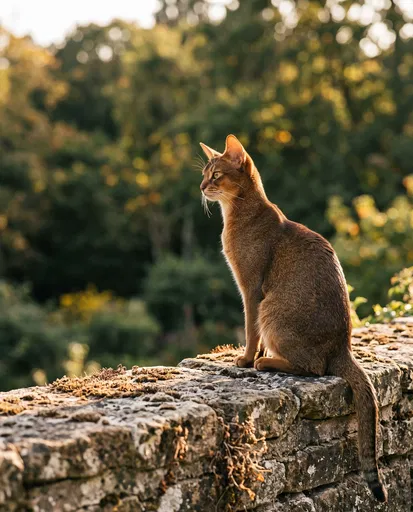 Abyssinian Cat on Stone Wall
