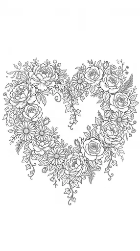 Botanical Heart Wreath Coloring Page