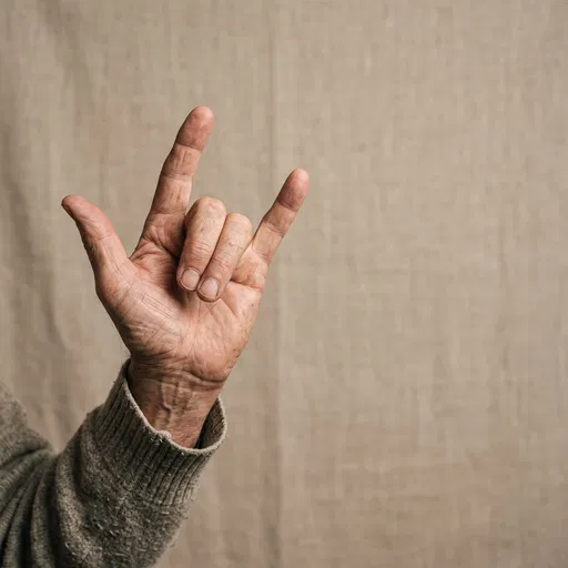 Older Hand Making I Love You Gesture