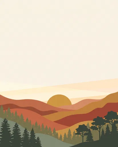 Minimalist Rolling Hills Sunset Landscape Illustration