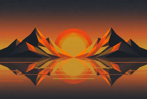 Geometric Sunset Over Twin Mountain Peaks
