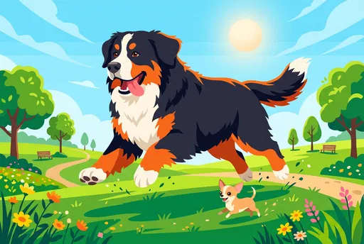 Bernese Mountain Dog and Chihuahua in Park