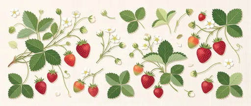 Botanical Strawberry Flat Lay Illustration