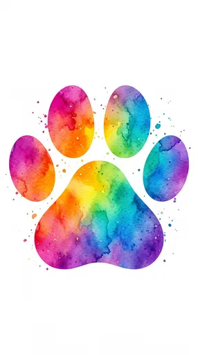 Rainbow Watercolor Paw Print Clipart