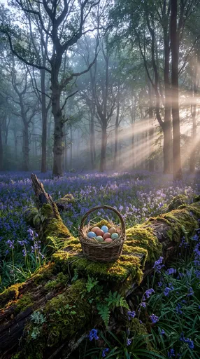 Easter Basket in Misty Bluebell Forest