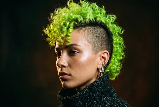 Woman With Neon Green Curly Mohawk