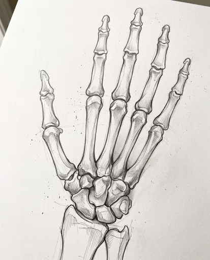 Graphite Pencil Sketch of Human Skeleton Hand
