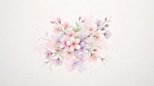 Pastel Watercolor Cherry Blossom Cluster