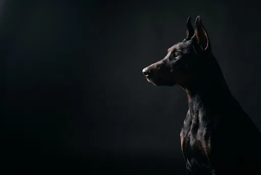 Low-Key Studio Portrait of Doberman Profile
