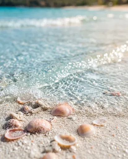 Macro Seashells and Clear Ocean Wavelet