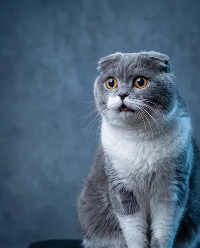 Startled Scottish Fold Cat Studio Portrait