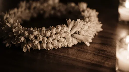 Sepia Hawaiian Floral Lei by Candlelight