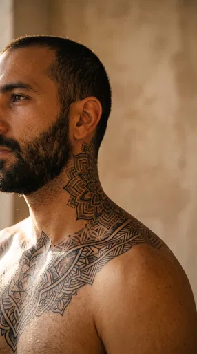 Bearded Man With Geometric Neck Tattoo