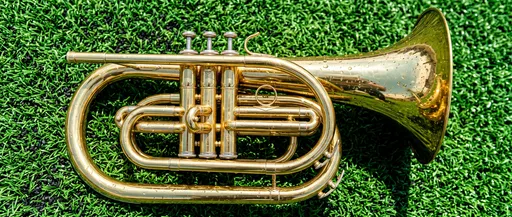 Gold Mellophone on Green Artificial Turf