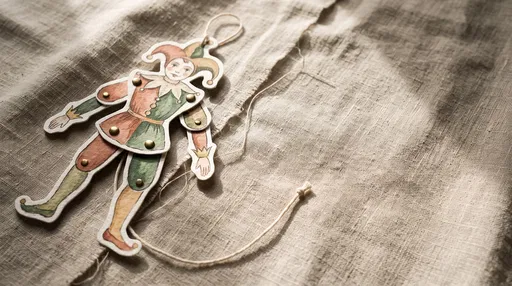 Vintage Articulated Paper Jester Doll on Linen