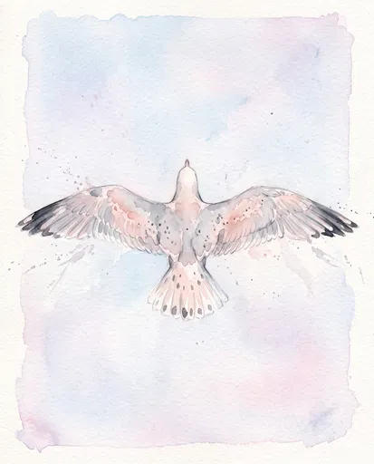 Watercolor Seagull Flying From Above