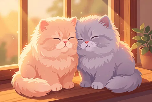 Fluffy Persian Kittens on Sunlit Windowsill