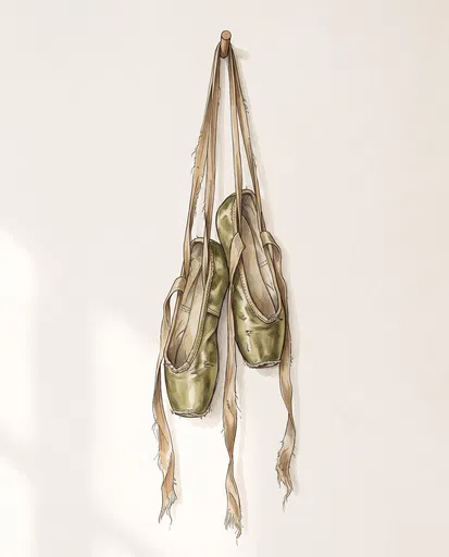 Watercolor Olive Ballet Shoes on Peg