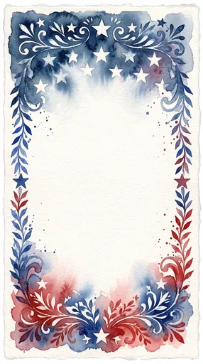 Watercolor Patriotic Star and Leaf Frame