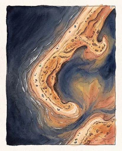 Aerial Watercolor Illustration of Coastal Spit