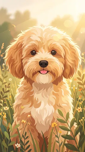 Golden Shih-Poo Dog in Sunlit Meadow