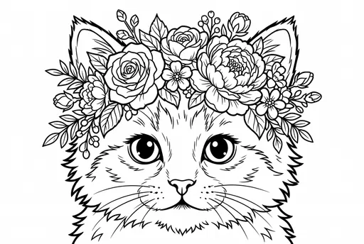 Kitten in Floral Crown Coloring Page