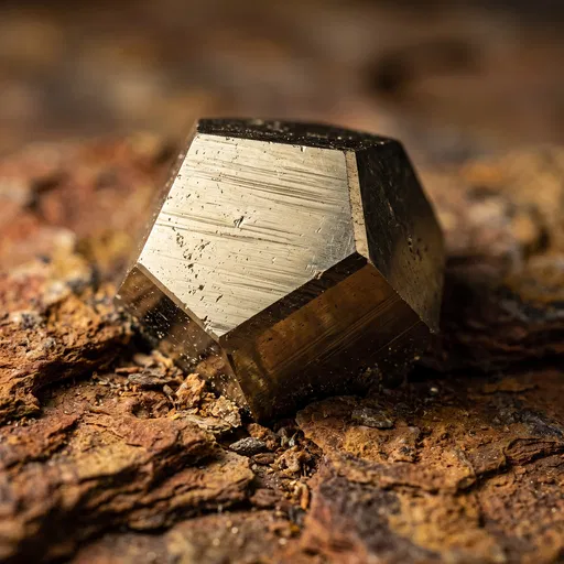 Golden Pyrite Dodecahedron Crystal Macro