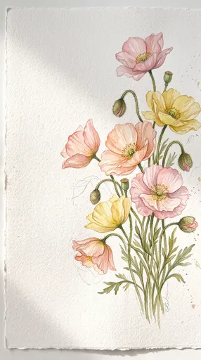 Pastel Watercolor Iceland Poppies on Textured Paper