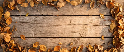 Rustic Wood Table With Autumn Leaves Border