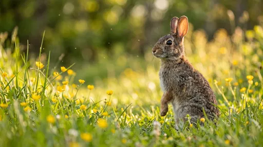 Wild Rabbit Standing in Golden Meadow