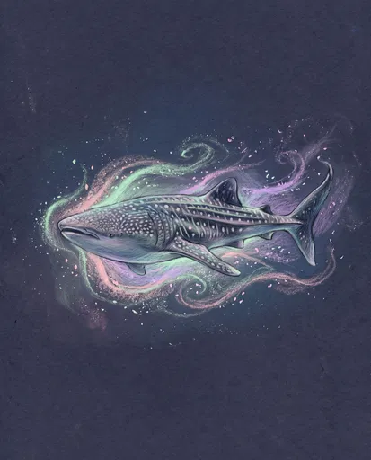 Pastel Whale Shark Illustration on Dark Paper