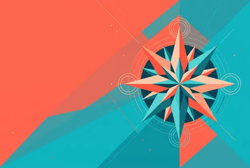 Geometric Coral and Turquoise Compass Rose